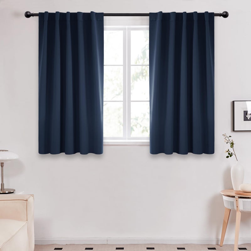 Deconovo Short Blackout Curtains for Small Windows, Thermal Insulated Rod Pocket and Back Tab Curtains, 42W x 45L Inch, Navy Blue, 2 Panels - Image 1